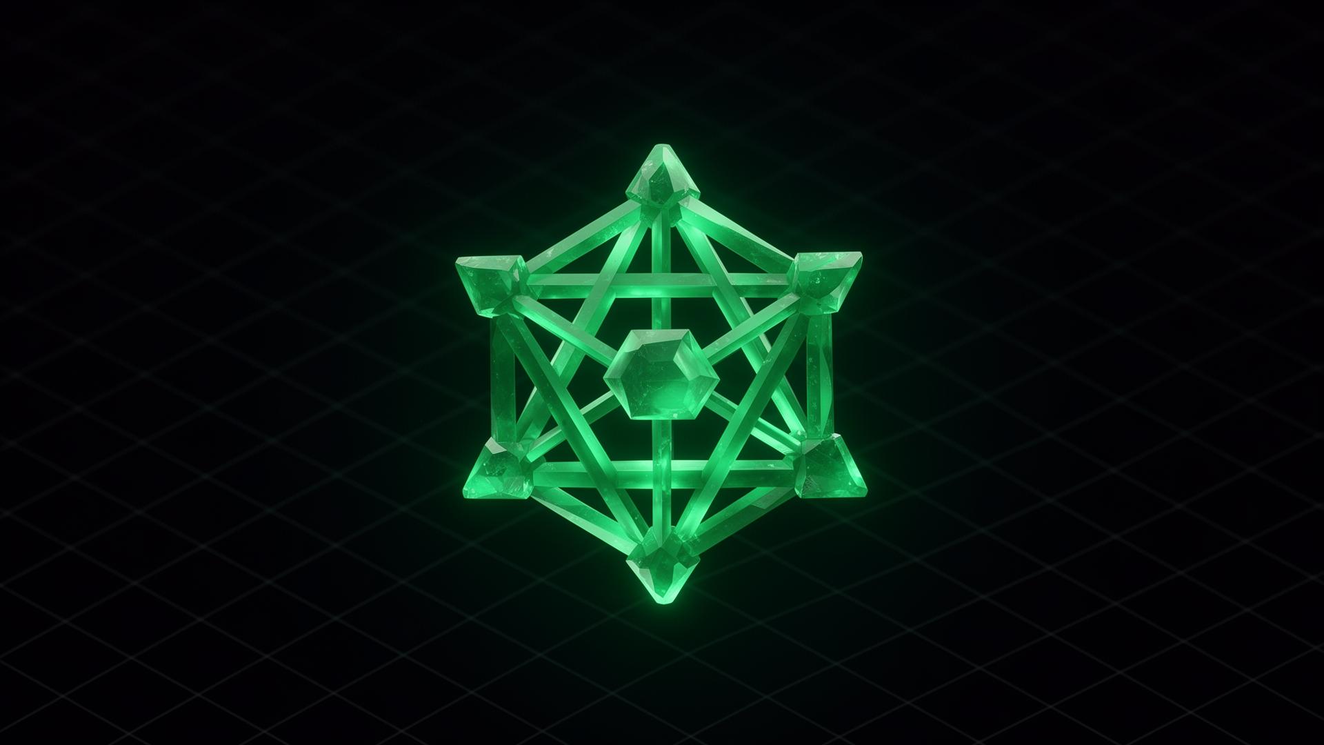 Abstract emerald lattice representing XSRank's portfolio of interconnected software products